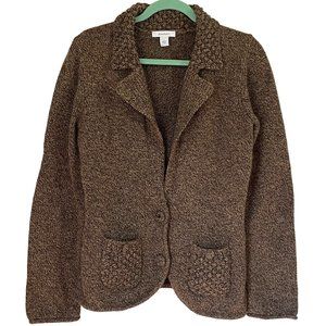Dress Barn Women's Large Lambswool Cardigan Sweater Brown Chunky Buttons Pockets